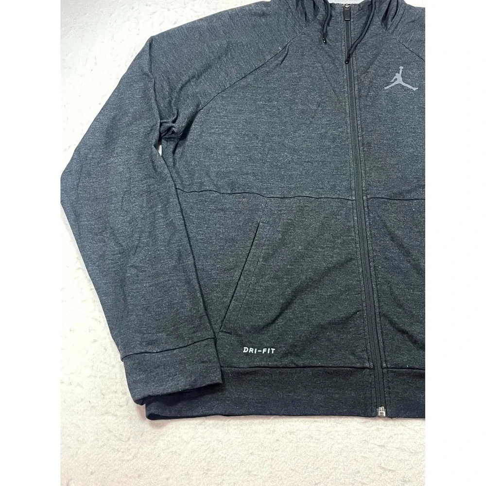 Jordan Dri Fit Hoodie Mens XL Charcoal Gray Full Zip Jumpman Logo Raglan Sleeve